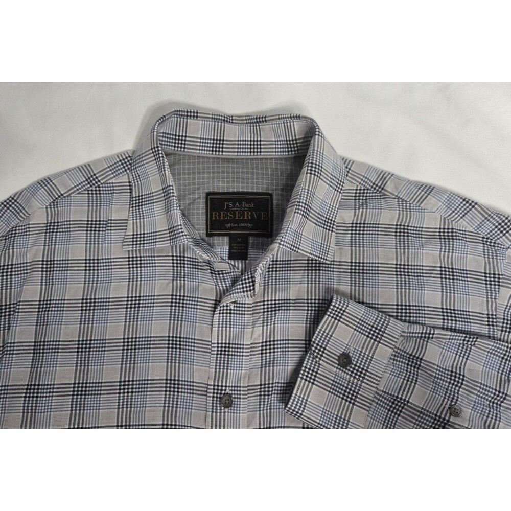 Jos. A. Bank Reserve Dress Shirt Men M Gray Plaid Cotton/Cashmere Workwear
